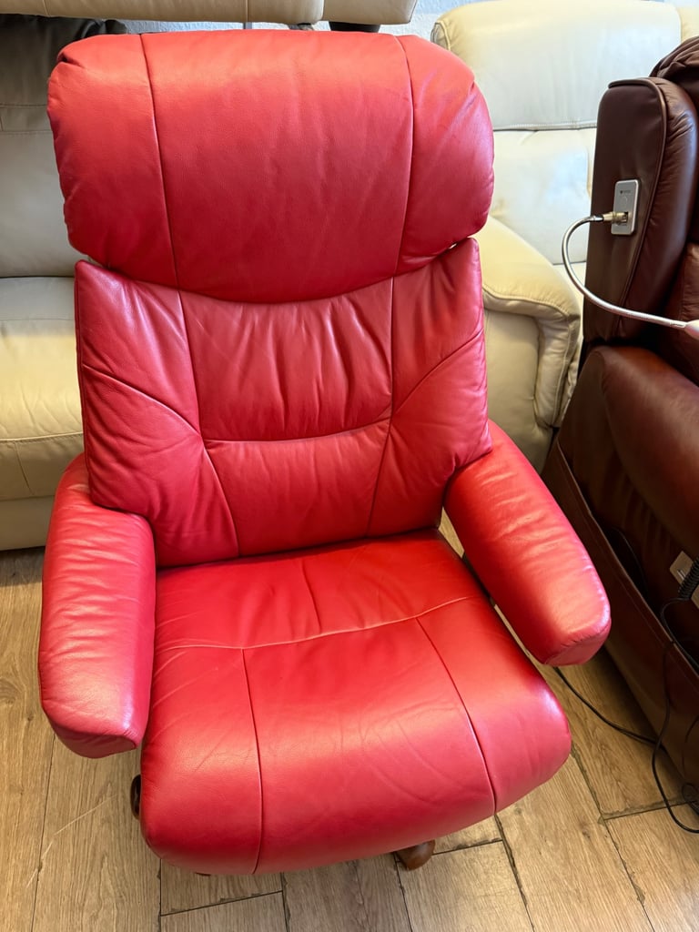 Red leather recliner chair 
