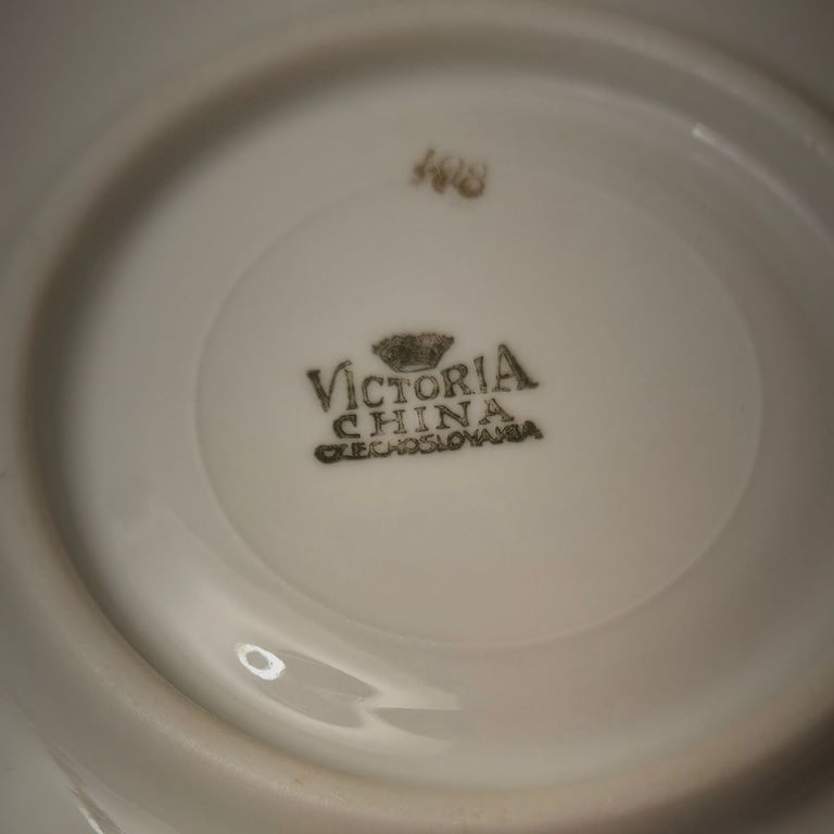 Vintage "Victoria China" Lustre Orange Tea Cups, Saucers & Cake Plates - Set of 5