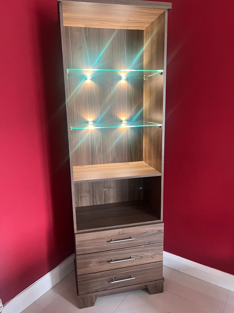 image for Harveys Hampshire Dark Wood Walnut Display Cabinet / Dresser