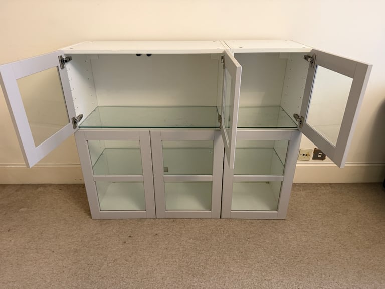 FREE DELIVERY TWO IKEA BESTA WHITE & GREY GLASS CABINETS GREAT CONDITION