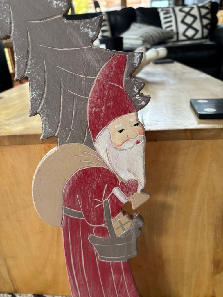 Lovely Tall Wooden Santa Father Christmas Carrying Bag & Christmas Tree