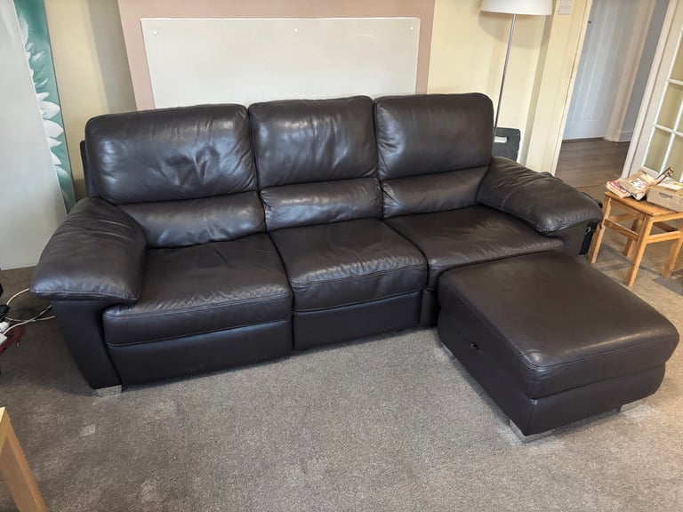 3 Seater Leather Power Recliner Sofa and Footstool Chaise/Corner