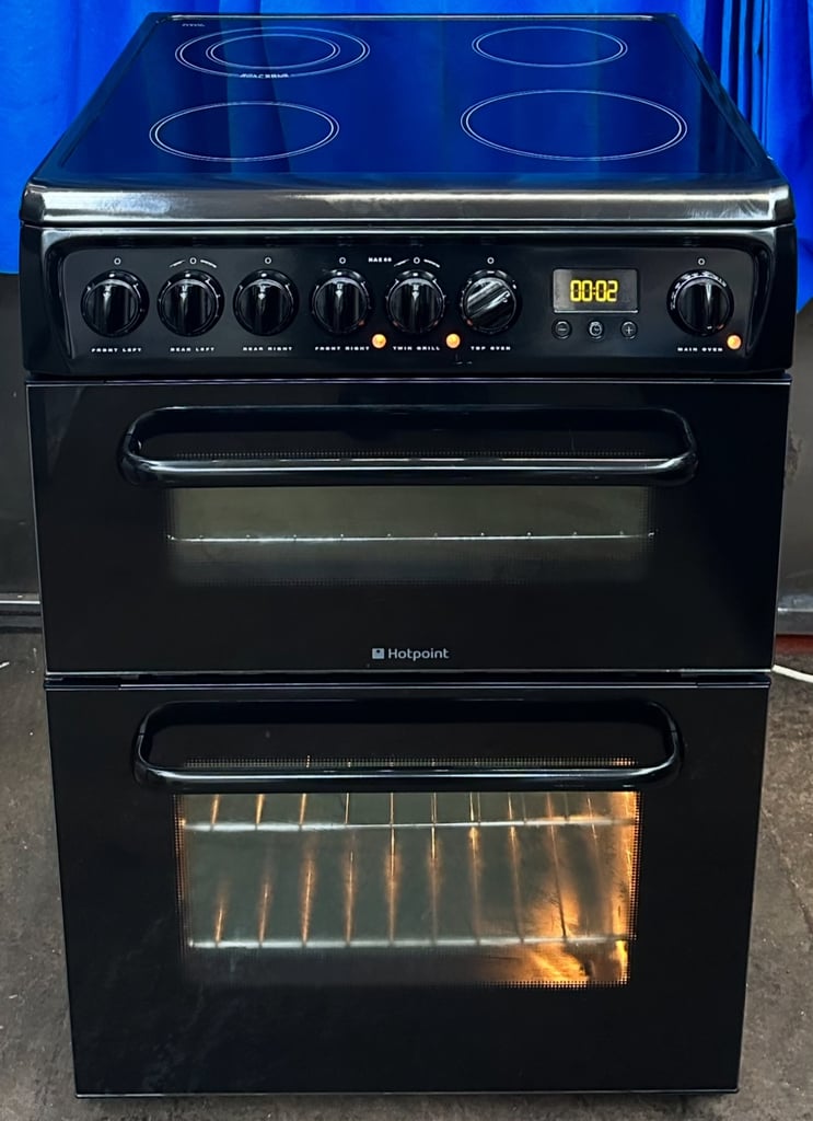 image for Hotpoint HAE61K 60cm Double Oven Electric Ceramic Cooker - Black 