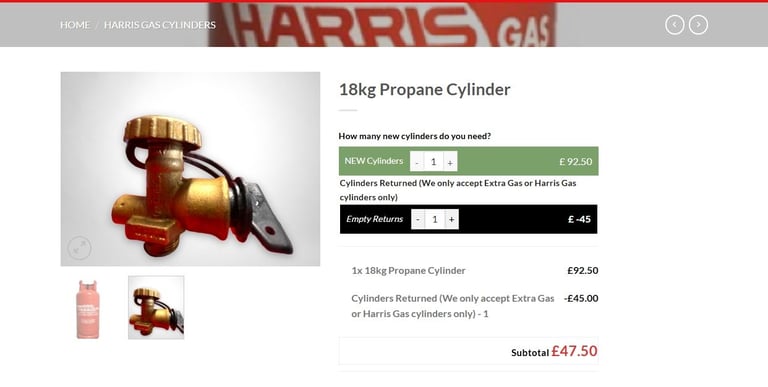 PROPANE HARRIS GAS - [only x1 left] 18kg FULL BOTTLE £80 CASH