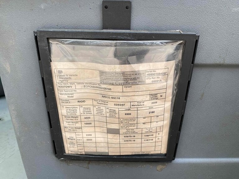 2007 Iveco Daily 65C18 3.0 DROPSIDE TAIL LIFT Dropside Diesel Manual