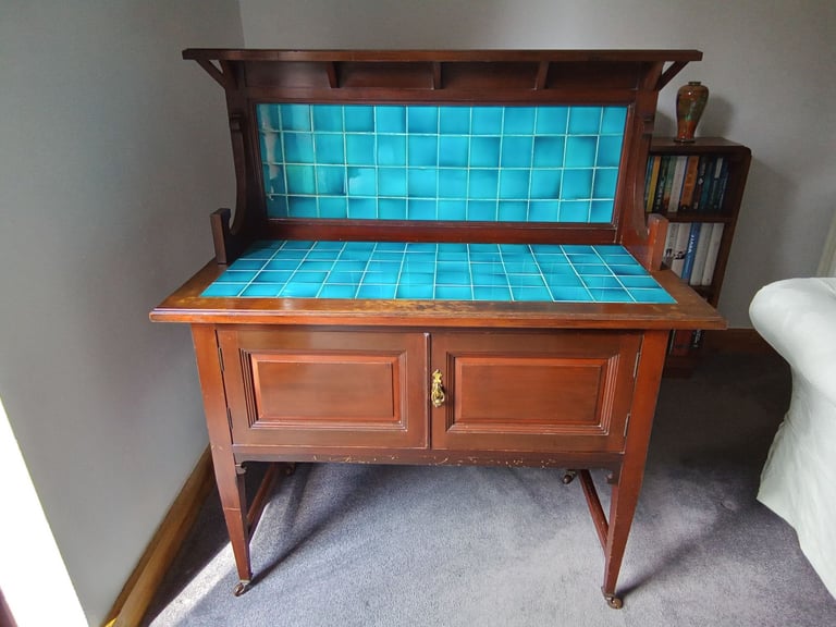 image for Victorian/Edwardian tiled mahogany washstand