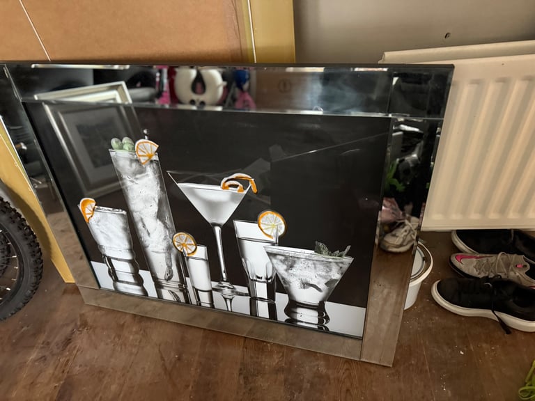 Large mirror framed cocktail wall art 