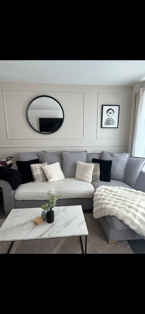 DFS corner sofa & cuddle chair with footstall 