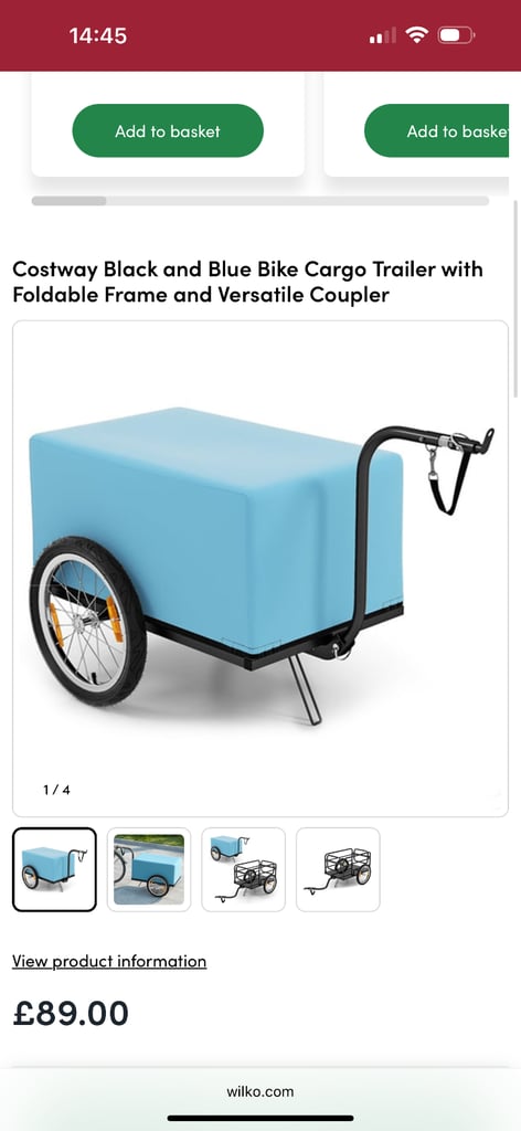 image for 1 / 4 Costway Black and Blue Bike Cargo Trailer with Foldable Frame and Versatile Coupler