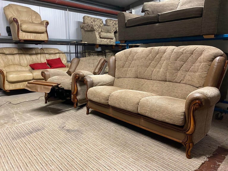 Mini Divani Brown Fabric 3 Seater Sofa and ELECTRIC RECLINER CHAIR 