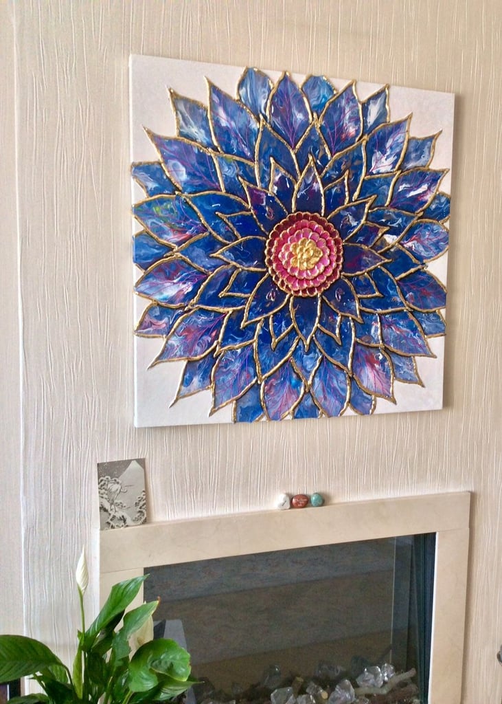 Large original acrylic painting,  abstract textured floral artwork 