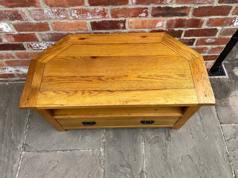 Rustic Solid Oak Corner TV Stand - Good Condition 