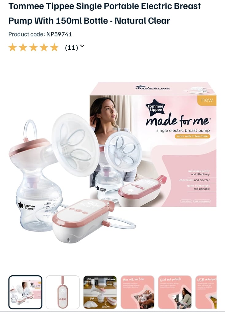 Tommee Tippee Single Portable Electric Breast Pump With 150ml Bottle - Natural Clear