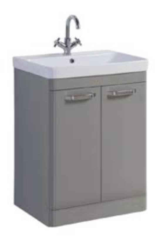 image for New Options Grey Floor Standing 2 Door Basin Vanity Unit 600mm RRP £498 Our Price £220