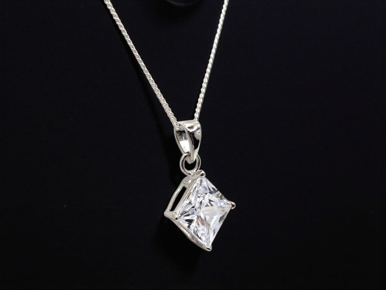 Sterling 925 Silver Drop CZ Pendant & Chain