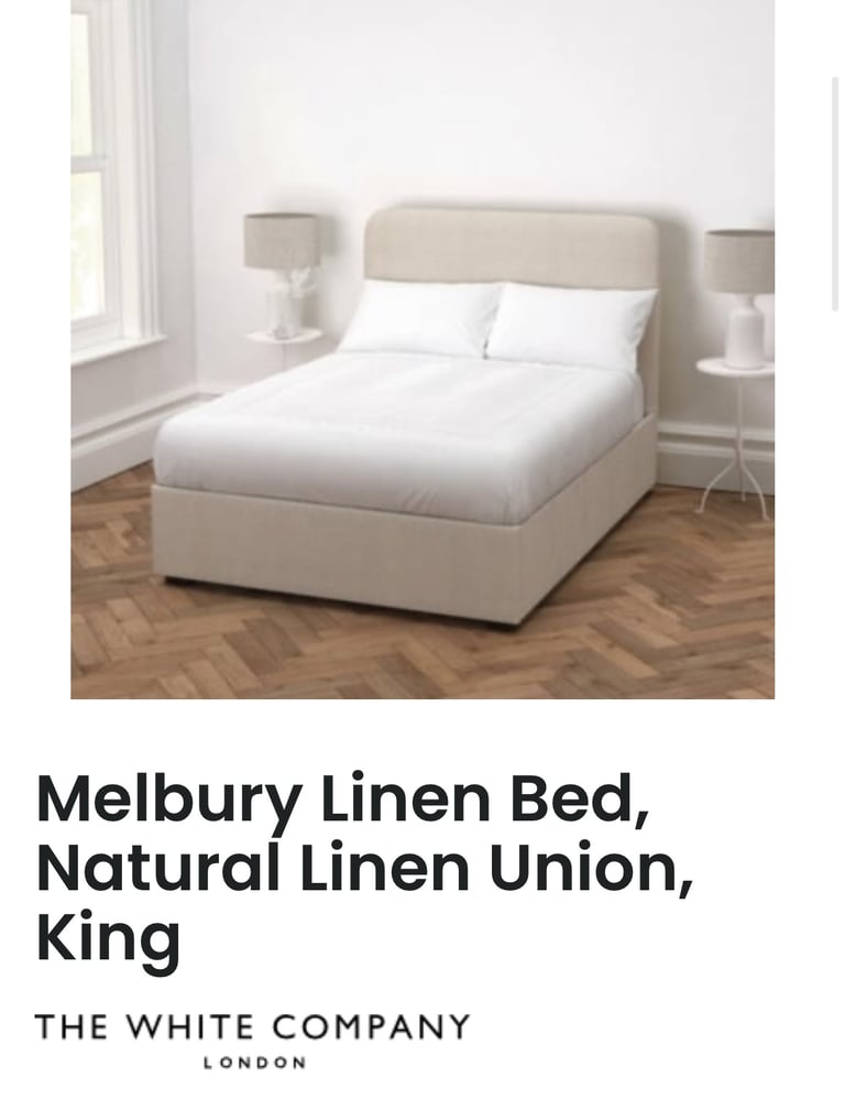 White company King size Melbury natural linen bed 