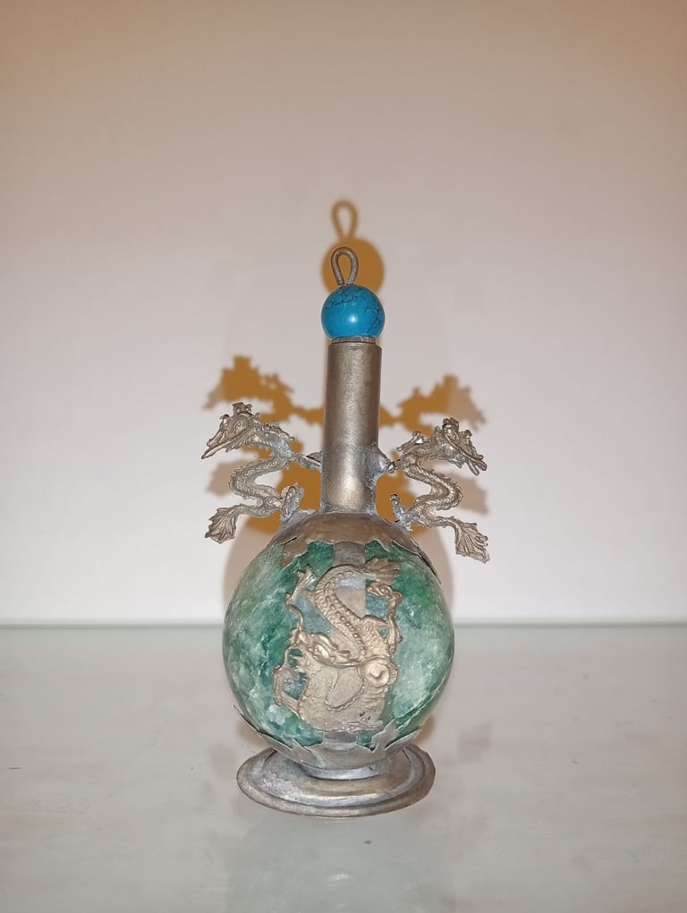 image for Hong Kong vintage Jade ball medicine bottle perfume bottle dragon oriental asian bird 
