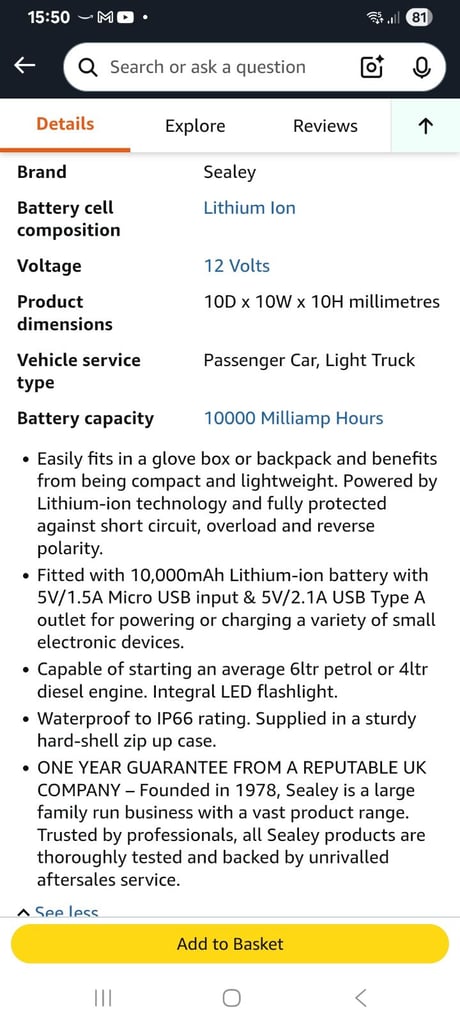 Sealey car battery pack