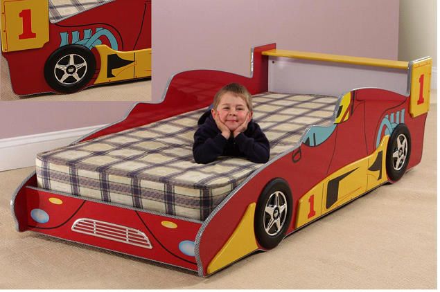 image for NEW, BOXED. Never used, never opened. 3ft single size kids, boys red racing car bed frame bedstead