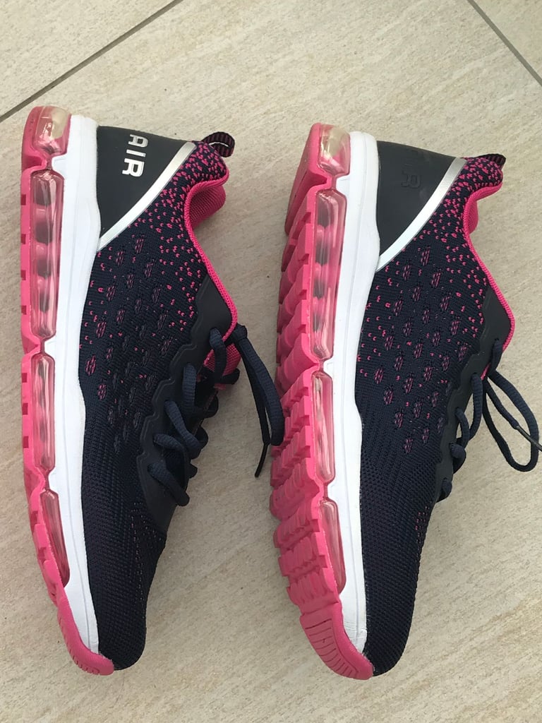 LADIES NAVY AND PINK LACE UP TRAINERS - SIZE 8 - WORN ONCE