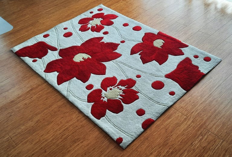 image for Set: 1 Red Rug, 4 Red Cushions and 1 Pair Red Curtains. Change Colour Scheme of Your Living Room!