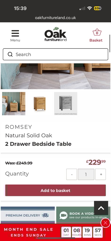 Romsey bedside cabinet from Oak furniture land RRP £229
