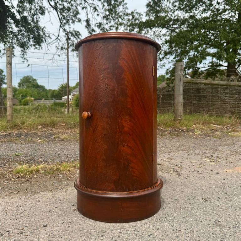 Cylindrical Mahogany Bedside Table Vintage Marble Top Drinks Cabinet Plant Stand