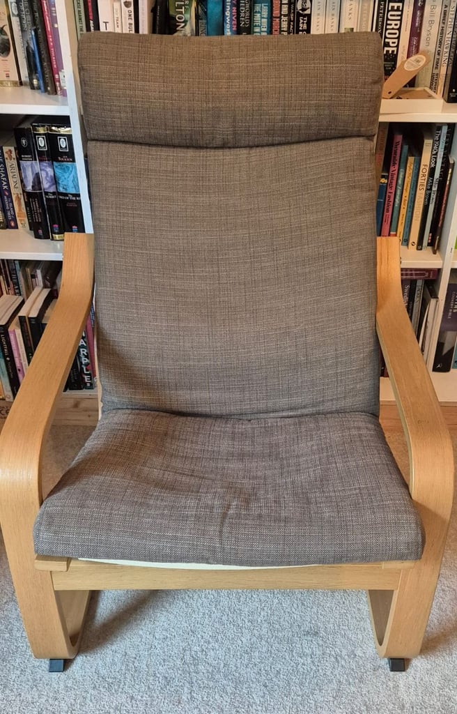 image for IKEA Poang Armchair, oak veneer/ Hillared beige 