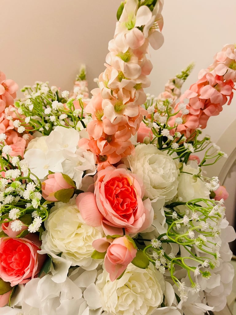 Beautiful Artificial Flower Arrangement on Gold Stand