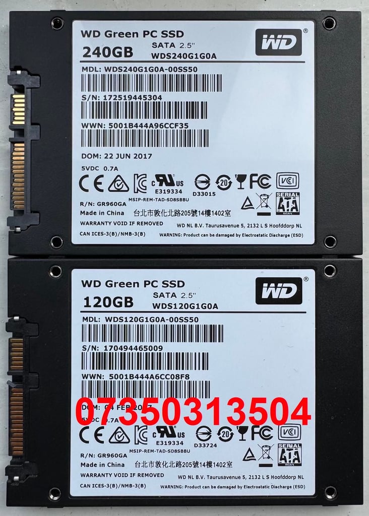 image for 2 X WD 240GB & 120GB Internal SSD 2.5" Inch Hard Drives(Postage At Extra Cost)