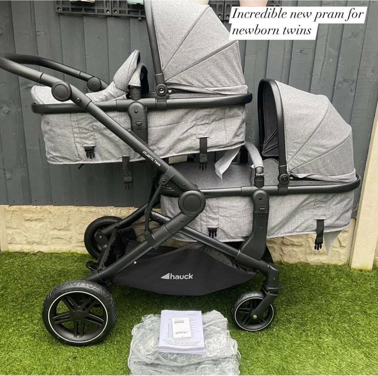 image for New Hauck tandem twin double pram pushchair grey from birth twins to 36kg 