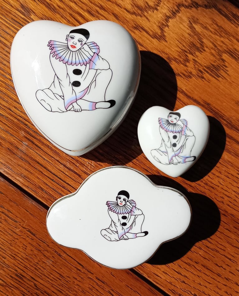 3 Vintage Pierrot Trinket Boxes