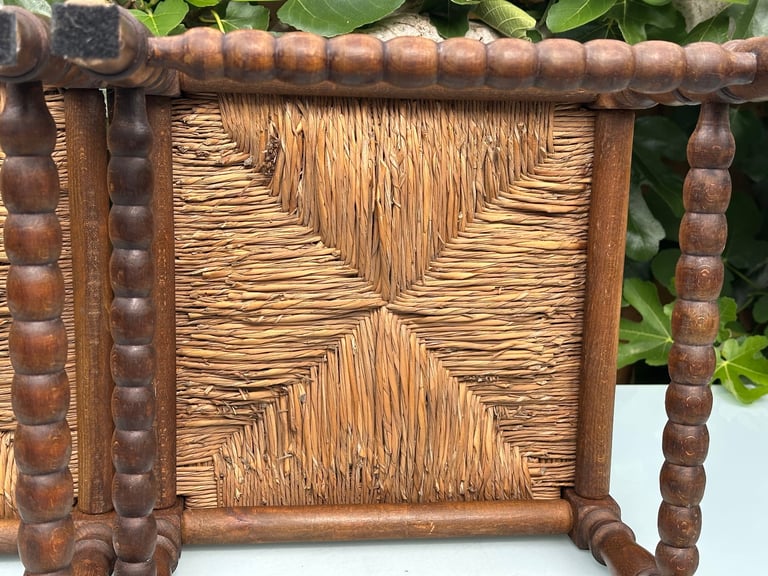 VINTAGE FRENCH BOBBIN LEG CHAIRS, CORNER CHAIRS, RUSH SEAT, H74cm - 1900s ARTS & CRAFTS - WILL POST!