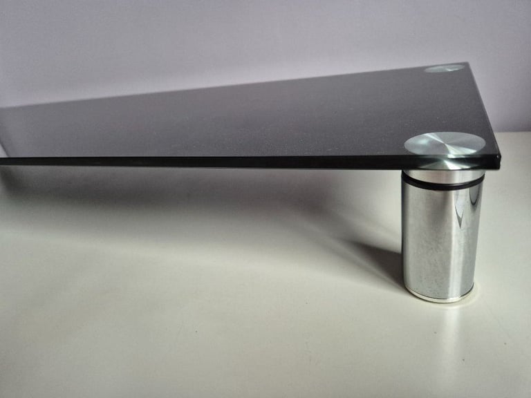 Monitor or TV stand riser - black glass with chrome legs - 80cm wide x 26cm deep x nearly 9cm tall