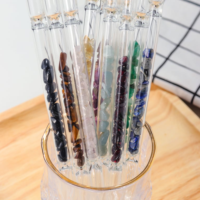 Glass Straws Natural Crystal Stones Luxury 10 Pieces Set