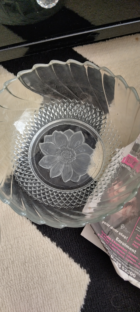 image for 9.5 inch glass bowl flower pattern