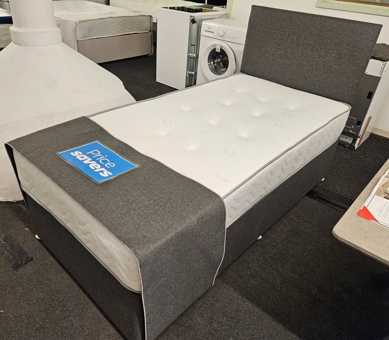 Single Divan Base & Headboard With Mattress (Brand New)