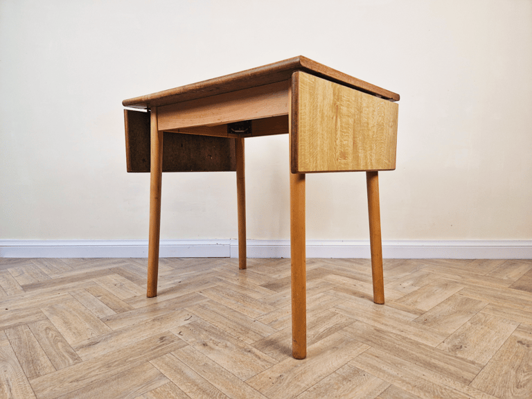 image for Vintage Solid Beech & Laminate Drop Leaf Kitchen Dining Table BL620