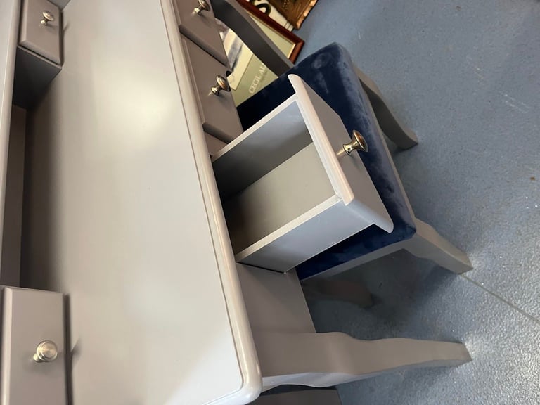 Like New Grey Dressing Table with Mirror & Stool