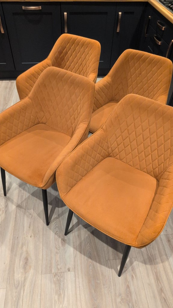 Set of 4 velvet orange dining chairs 