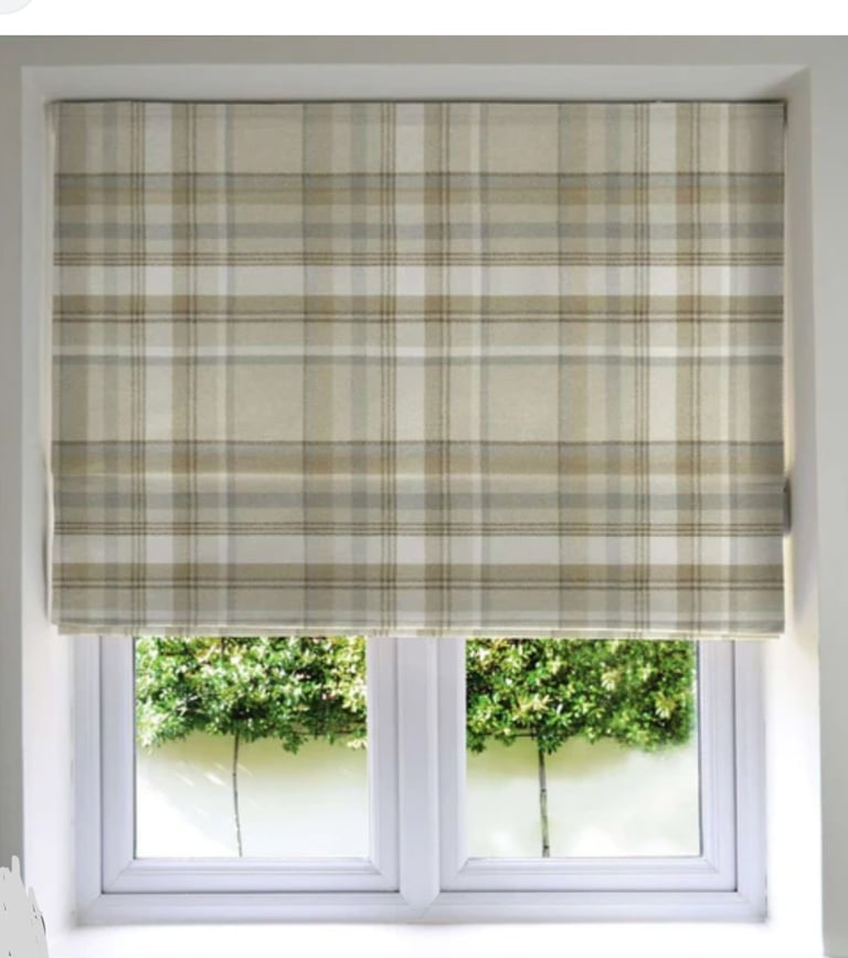 image for Roman blind Next natural and grey check 120cm x140cm 2 available