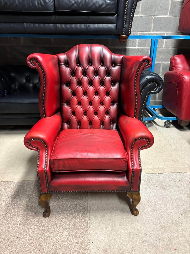 Oxblood Leather CHESTERFIELD Wingback Chair 