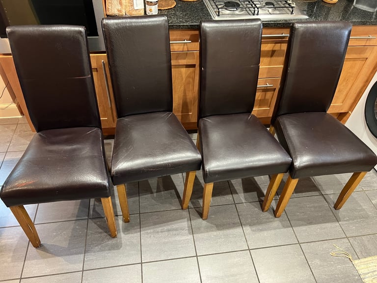 image for 4 dark brown artificial leather dining table chairs 