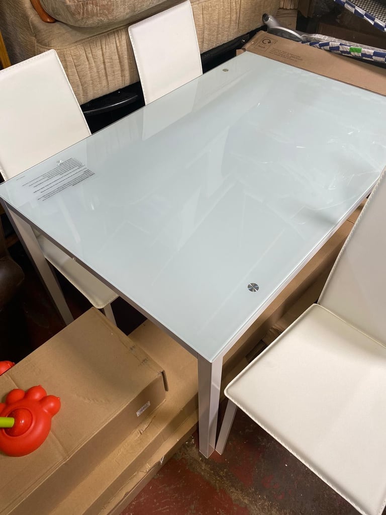 Lido White Dining Table & 4 White Chairs