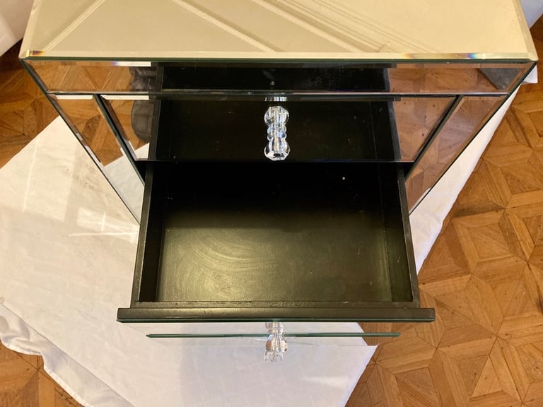 Mirrored Bedside Table with 3 Draws .