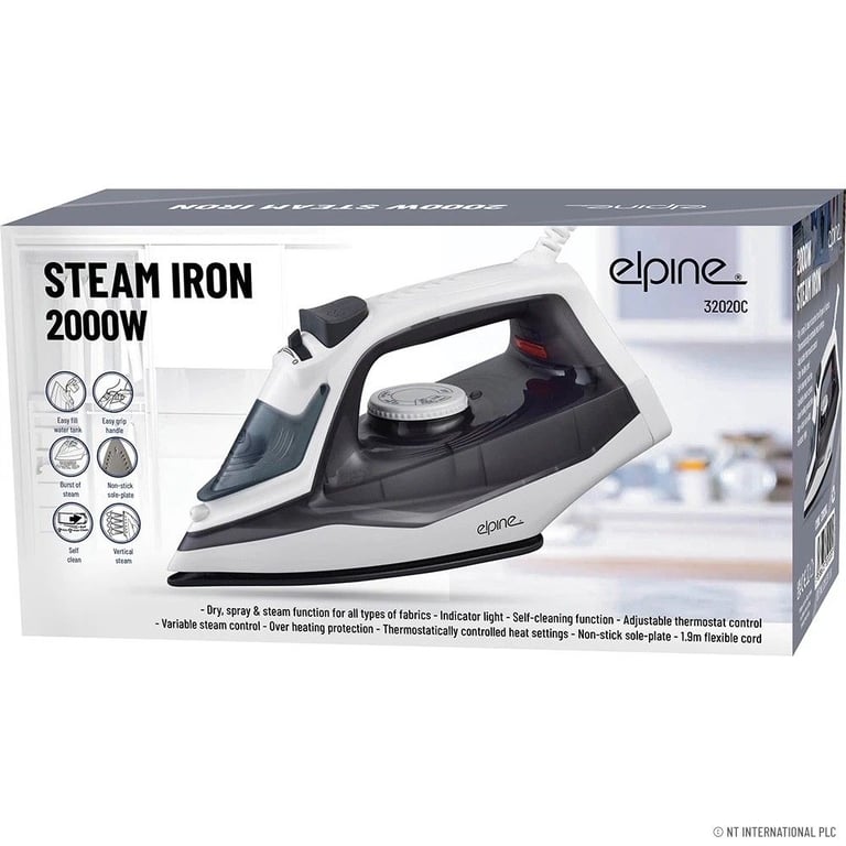 image for New Elpine Steam Iron 2000W Non Stick Soleplate Dry/Steam Iron Self Clean Flexi Cord