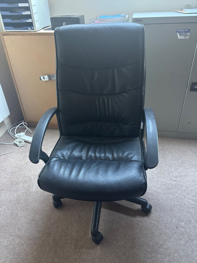 image for Large Black leather office chair 
