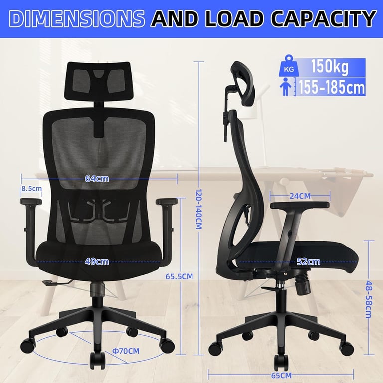 Office Desk Chair with Adjustable Headrest, Lumbar support and Liftable Armrest