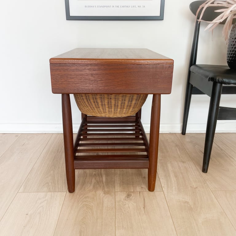 Mid century Danish teak sewing table / side table by FDB Moebler