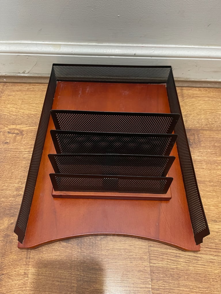 Desk Organizer wood and Metal Paper Tray and Letter Rack